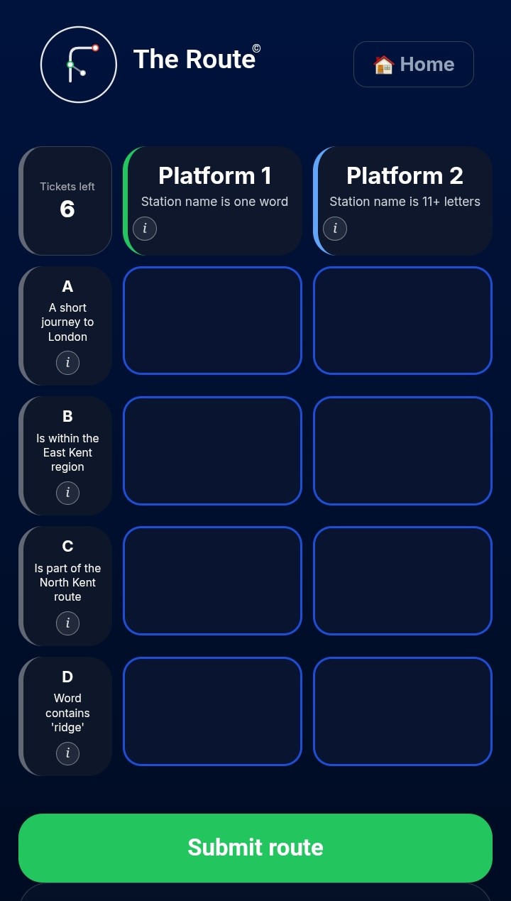 An empty Route puzzle grid