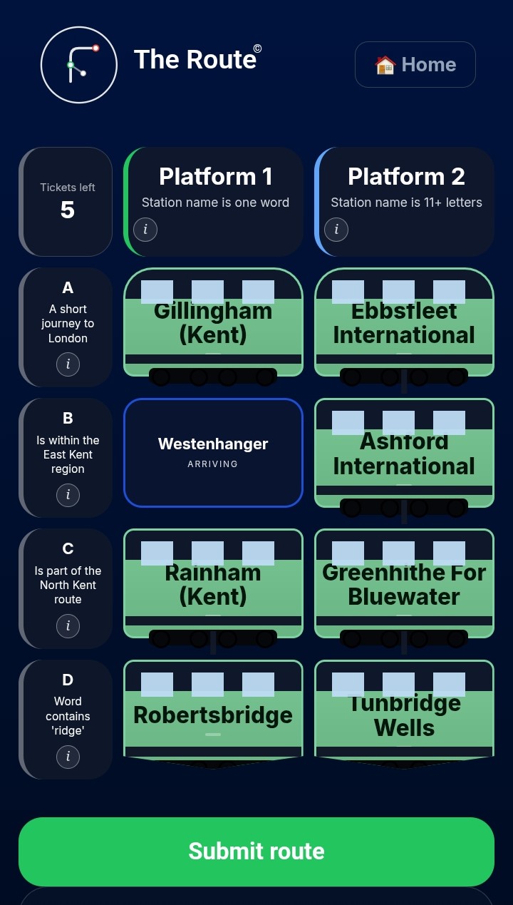 Selecting a station in The Route